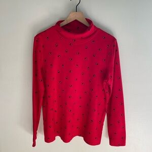 Holiday Scottie dog red turtleneck long sleeve shirt top‎ size large 100% cotton
